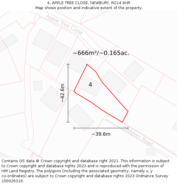 4, APPLE TREE CLOSE, NEWBURY, RG14 6HR: Plot and title map