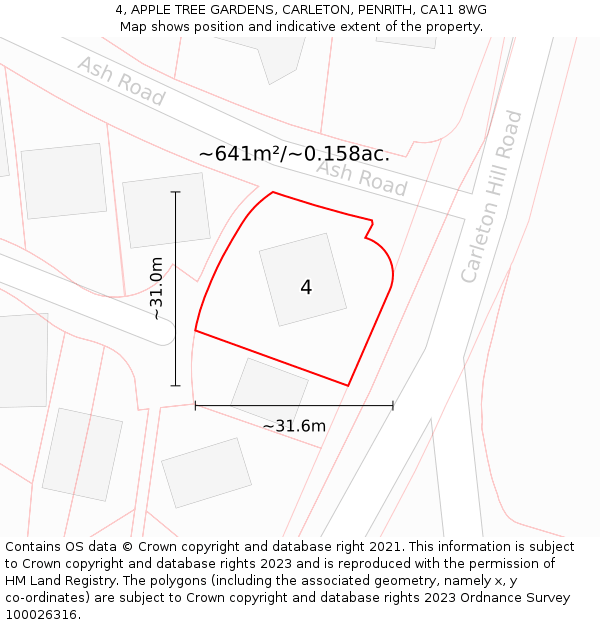 4, APPLE TREE GARDENS, CARLETON, PENRITH, CA11 8WG: Plot and title map