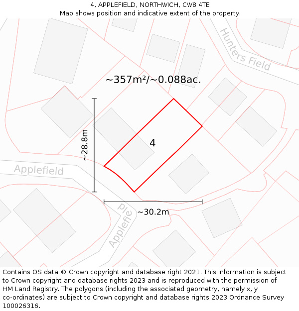 4, APPLEFIELD, NORTHWICH, CW8 4TE: Plot and title map