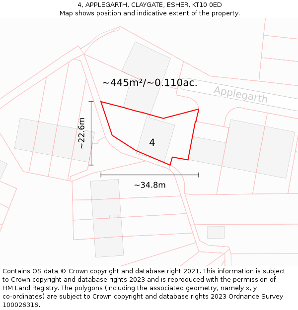 4, APPLEGARTH, CLAYGATE, ESHER, KT10 0ED: Plot and title map