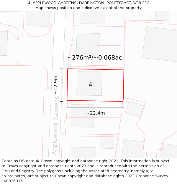 4, APPLEWOOD GARDENS, DARRINGTON, PONTEFRACT, WF8 3FG: Plot and title map