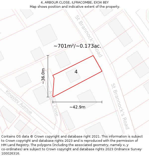 4, ARBOUR CLOSE, ILFRACOMBE, EX34 8EY: Plot and title map