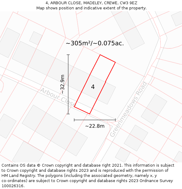 4, ARBOUR CLOSE, MADELEY, CREWE, CW3 9EZ: Plot and title map