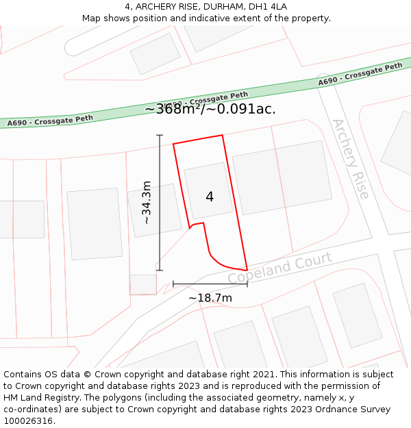 4, ARCHERY RISE, DURHAM, DH1 4LA: Plot and title map