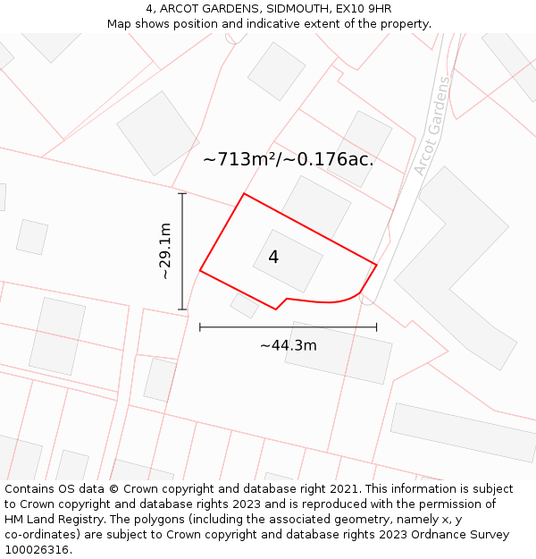 4, ARCOT GARDENS, SIDMOUTH, EX10 9HR: Plot and title map