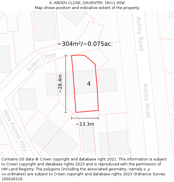 4, ARDEN CLOSE, DAVENTRY, NN11 9SW: Plot and title map