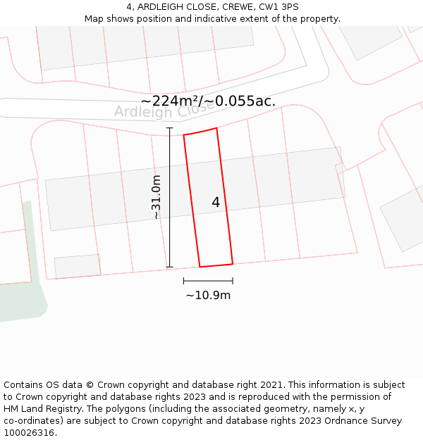 4, ARDLEIGH CLOSE, CREWE, CW1 3PS: Plot and title map