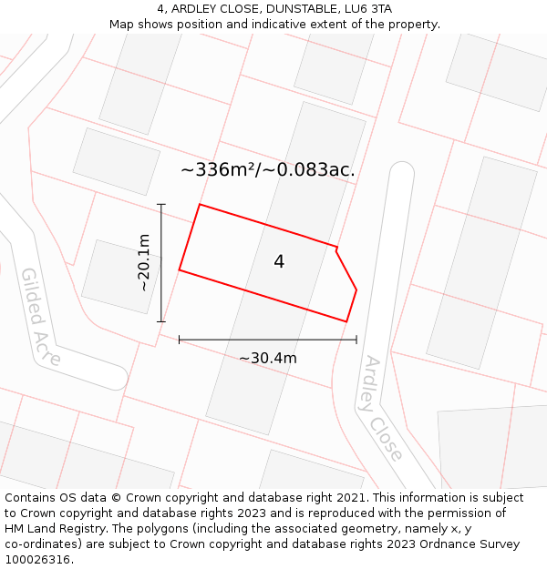 4, ARDLEY CLOSE, DUNSTABLE, LU6 3TA: Plot and title map