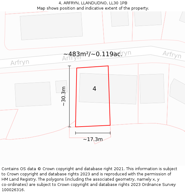 4, ARFRYN, LLANDUDNO, LL30 1PB: Plot and title map