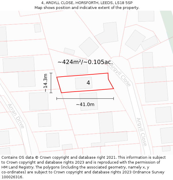 4, ARGYLL CLOSE, HORSFORTH, LEEDS, LS18 5SP: Plot and title map