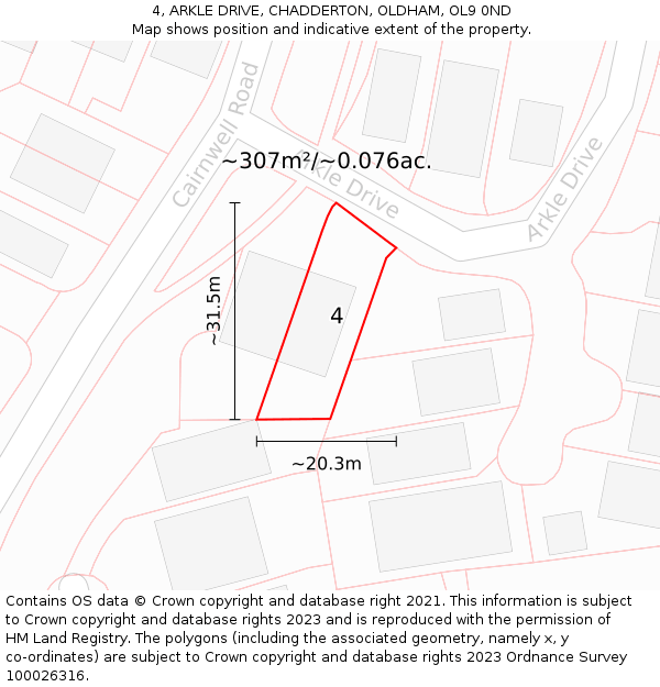 4, ARKLE DRIVE, CHADDERTON, OLDHAM, OL9 0ND: Plot and title map