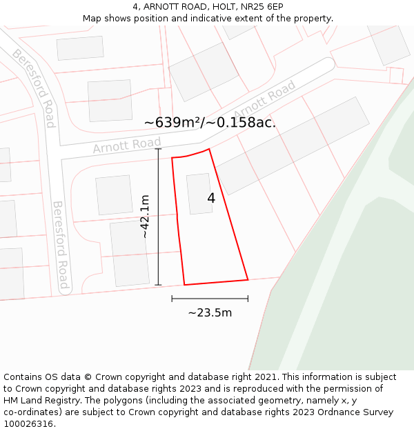 4, ARNOTT ROAD, HOLT, NR25 6EP: Plot and title map