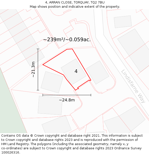 4, ARRAN CLOSE, TORQUAY, TQ2 7BU: Plot and title map