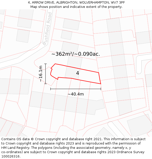 4, ARROW DRIVE, ALBRIGHTON, WOLVERHAMPTON, WV7 3PF: Plot and title map