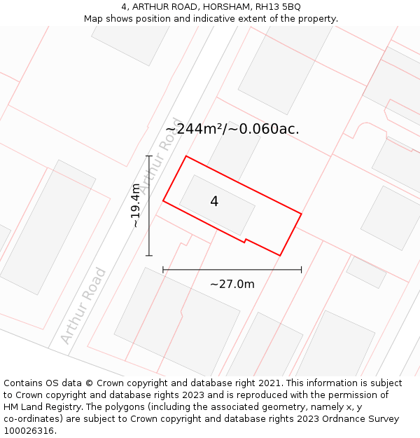 4, ARTHUR ROAD, HORSHAM, RH13 5BQ: Plot and title map