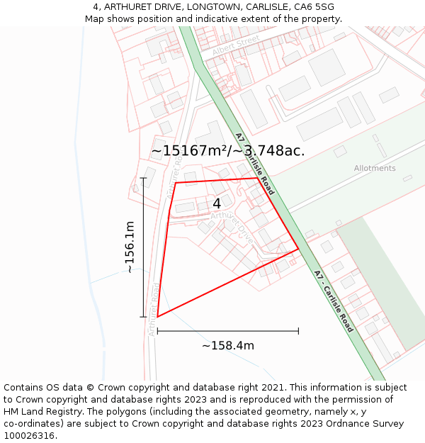 4, ARTHURET DRIVE, LONGTOWN, CARLISLE, CA6 5SG: Plot and title map