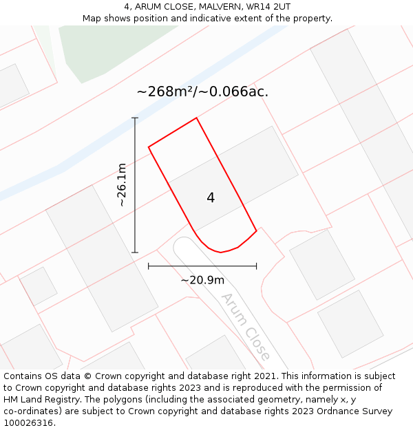 4, ARUM CLOSE, MALVERN, WR14 2UT: Plot and title map