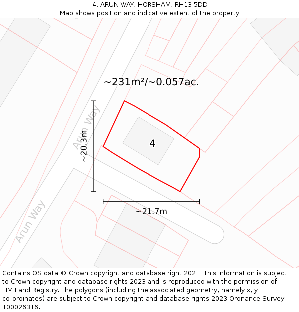 4, ARUN WAY, HORSHAM, RH13 5DD: Plot and title map