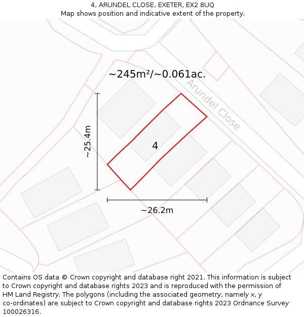 4, ARUNDEL CLOSE, EXETER, EX2 8UQ: Plot and title map