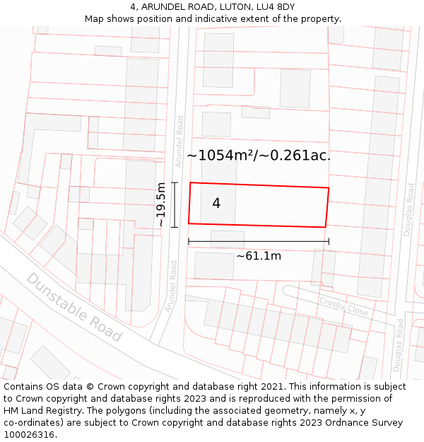 4, ARUNDEL ROAD, LUTON, LU4 8DY: Plot and title map