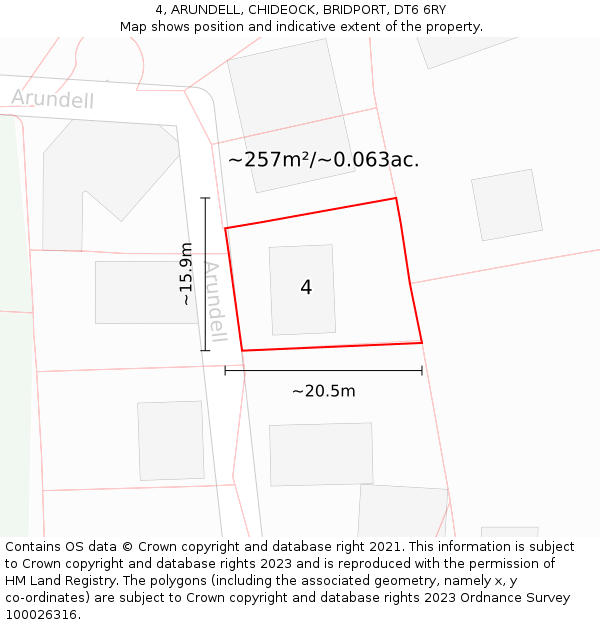 4, ARUNDELL, CHIDEOCK, BRIDPORT, DT6 6RY: Plot and title map