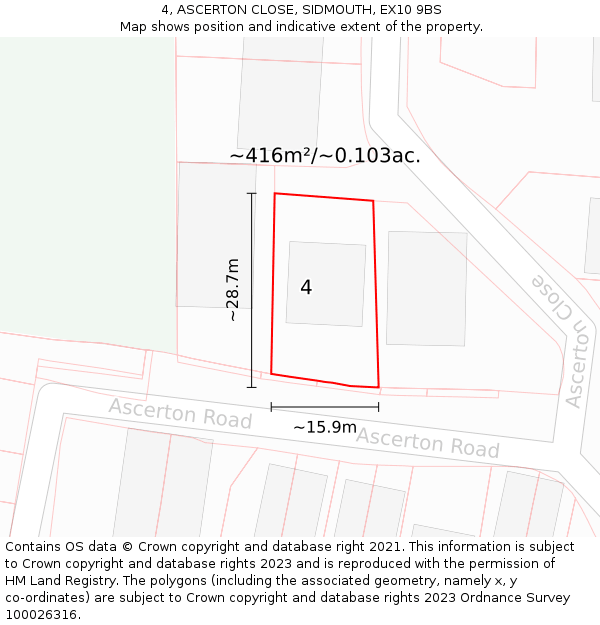 4, ASCERTON CLOSE, SIDMOUTH, EX10 9BS: Plot and title map