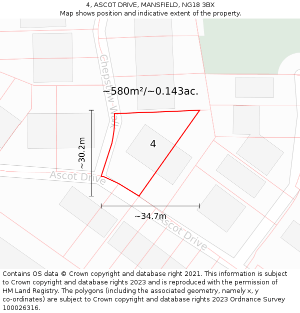 4, ASCOT DRIVE, MANSFIELD, NG18 3BX: Plot and title map