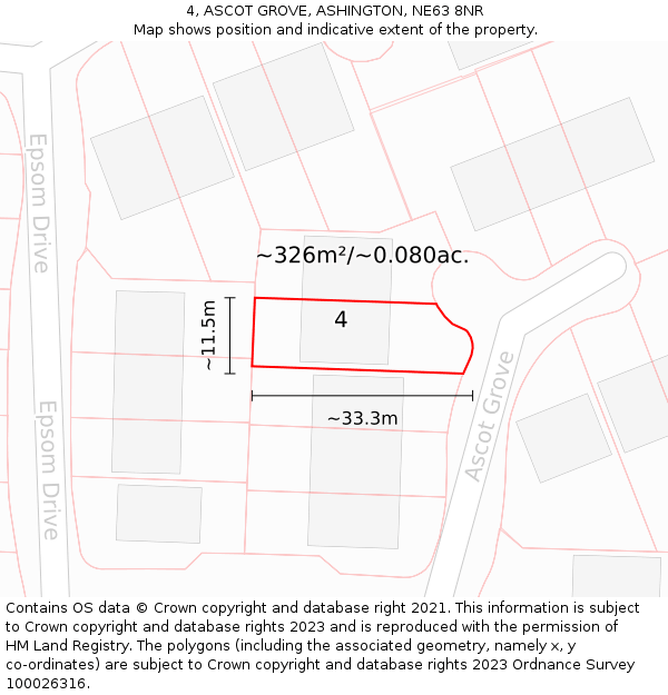 4, ASCOT GROVE, ASHINGTON, NE63 8NR: Plot and title map