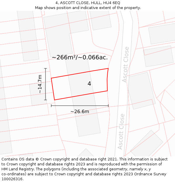 4, ASCOTT CLOSE, HULL, HU4 6EQ: Plot and title map