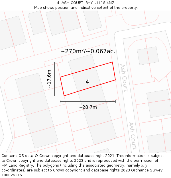 4, ASH COURT, RHYL, LL18 4NZ: Plot and title map