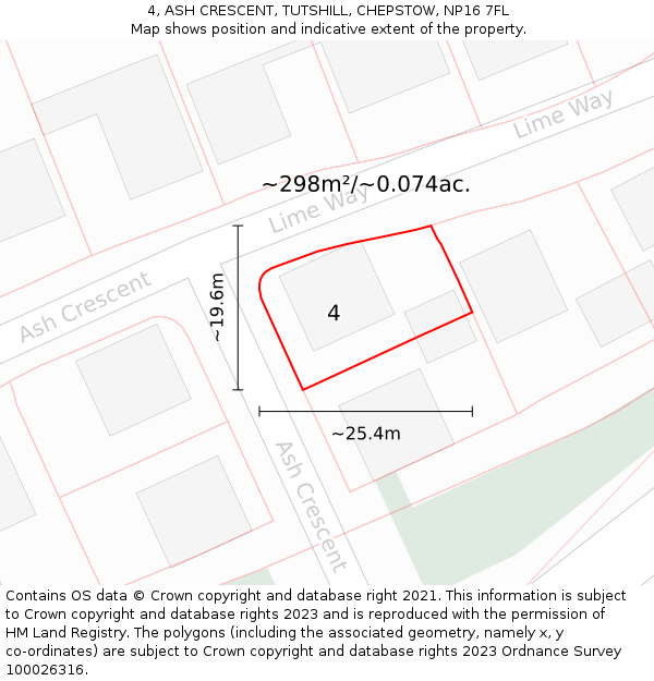 4, ASH CRESCENT, TUTSHILL, CHEPSTOW, NP16 7FL: Plot and title map