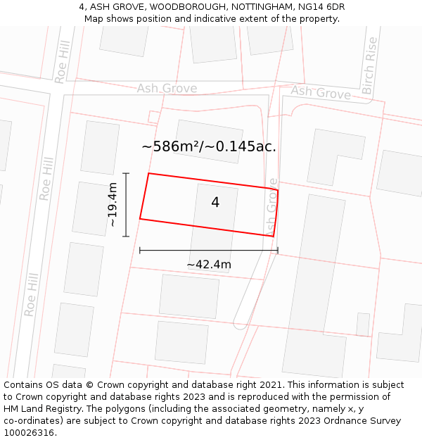 4, ASH GROVE, WOODBOROUGH, NOTTINGHAM, NG14 6DR: Plot and title map