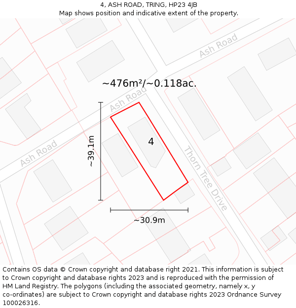 4, ASH ROAD, TRING, HP23 4JB: Plot and title map