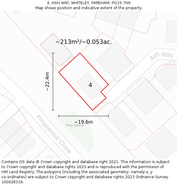 4, ASH WAY, WHITELEY, FAREHAM, PO15 7NX: Plot and title map