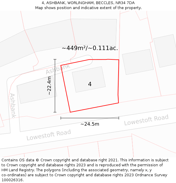 4, ASHBANK, WORLINGHAM, BECCLES, NR34 7DA: Plot and title map