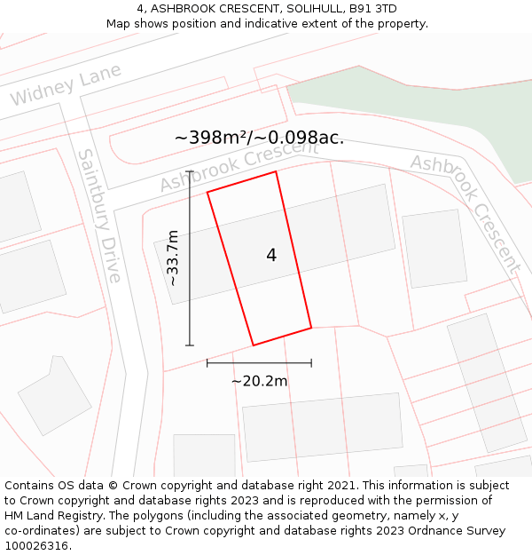 4, ASHBROOK CRESCENT, SOLIHULL, B91 3TD: Plot and title map