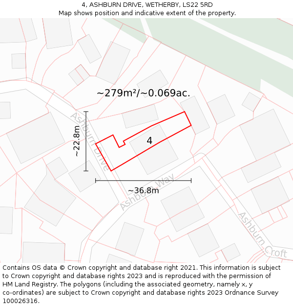 4, ASHBURN DRIVE, WETHERBY, LS22 5RD: Plot and title map