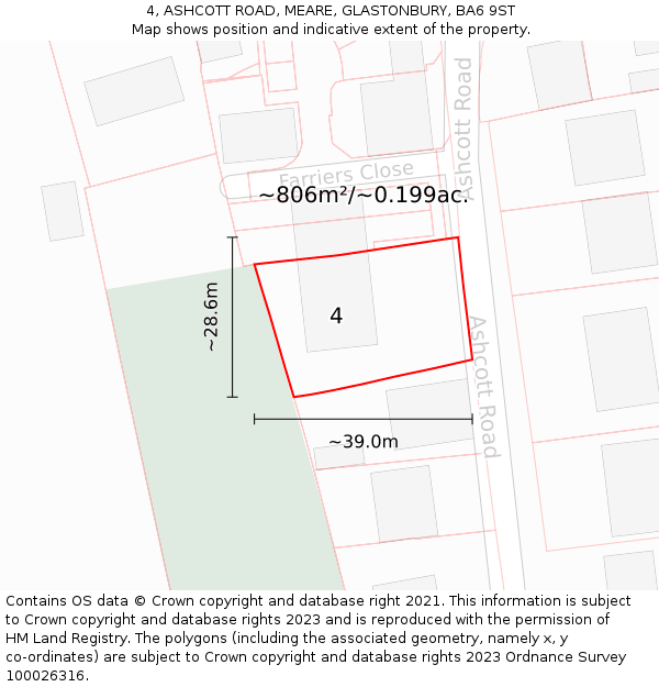 4, ASHCOTT ROAD, MEARE, GLASTONBURY, BA6 9ST: Plot and title map
