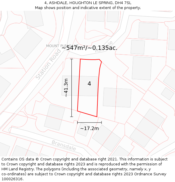 4, ASHDALE, HOUGHTON LE SPRING, DH4 7SL: Plot and title map