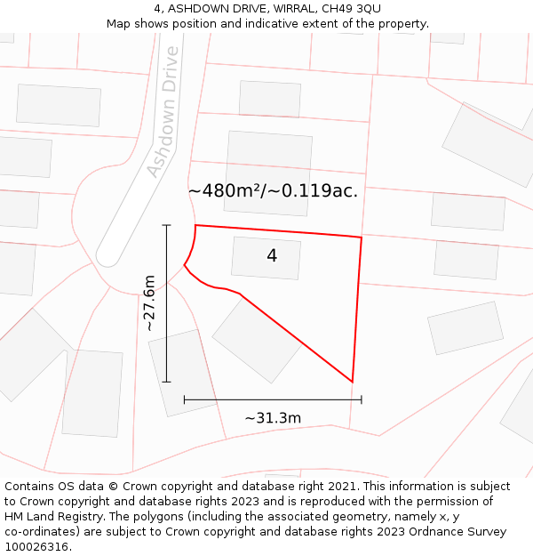 4, ASHDOWN DRIVE, WIRRAL, CH49 3QU: Plot and title map