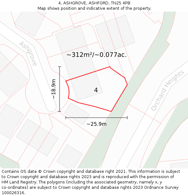 4, ASHGROVE, ASHFORD, TN25 4PB: Plot and title map