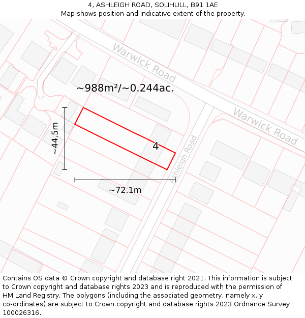 4, ASHLEIGH ROAD, SOLIHULL, B91 1AE: Plot and title map