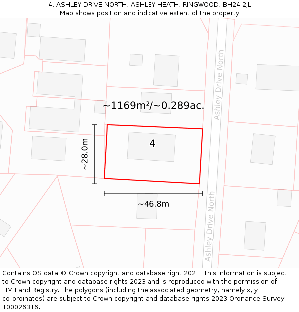 4, ASHLEY DRIVE NORTH, ASHLEY HEATH, RINGWOOD, BH24 2JL: Plot and title map