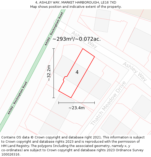 4, ASHLEY WAY, MARKET HARBOROUGH, LE16 7XD: Plot and title map