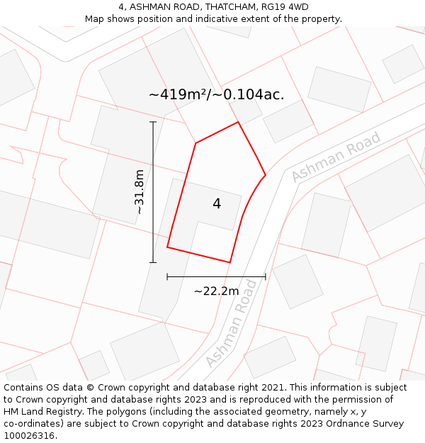 4, ASHMAN ROAD, THATCHAM, RG19 4WD: Plot and title map