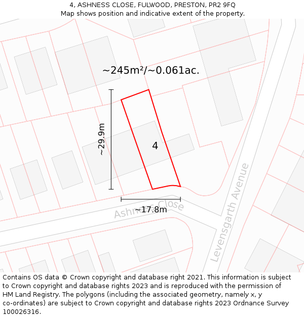 4, ASHNESS CLOSE, FULWOOD, PRESTON, PR2 9FQ: Plot and title map