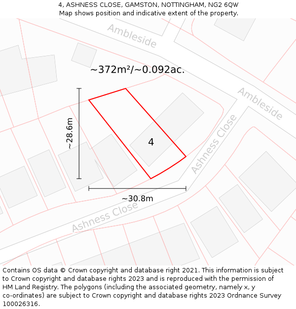 4, ASHNESS CLOSE, GAMSTON, NOTTINGHAM, NG2 6QW: Plot and title map