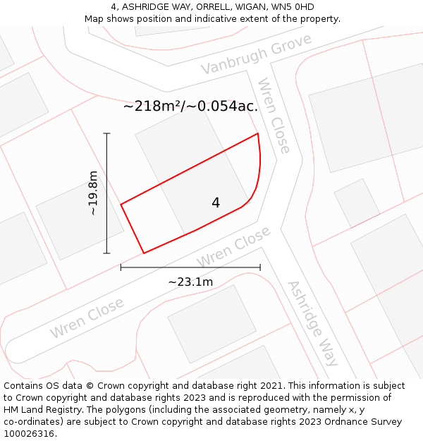 4, ASHRIDGE WAY, ORRELL, WIGAN, WN5 0HD: Plot and title map