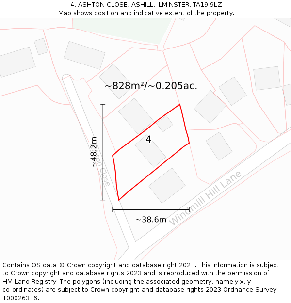 4, ASHTON CLOSE, ASHILL, ILMINSTER, TA19 9LZ: Plot and title map