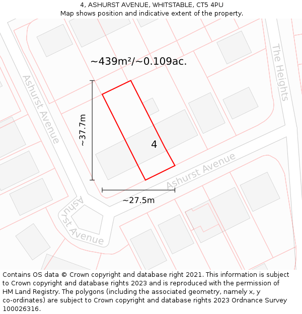 4, ASHURST AVENUE, WHITSTABLE, CT5 4PU: Plot and title map